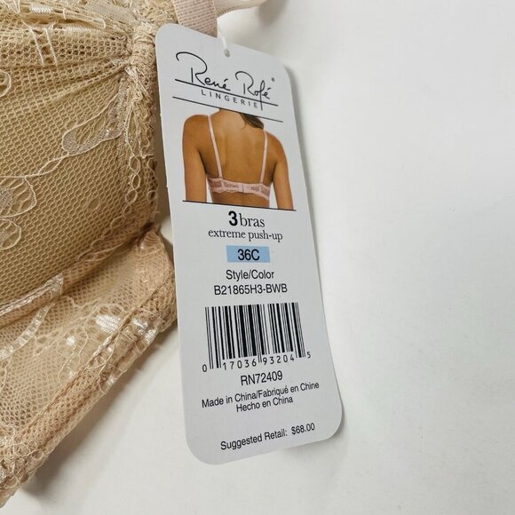 Rene Rofe Lingerie Womens Size 36C Floral Lace Double Extreme Push Up Bra 2719 - Picture 7 of 8